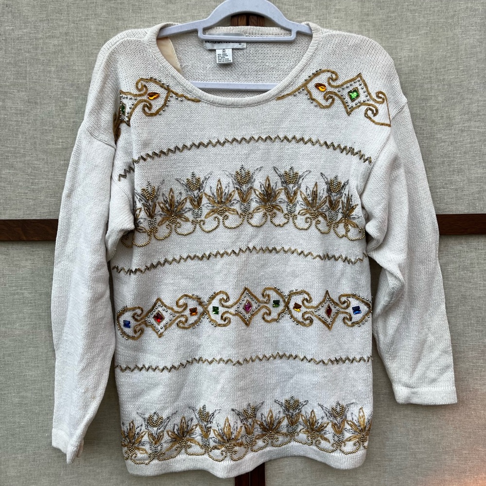 Vintage Victoria Harbour Beaded Jeweled Oversized Sweater - M